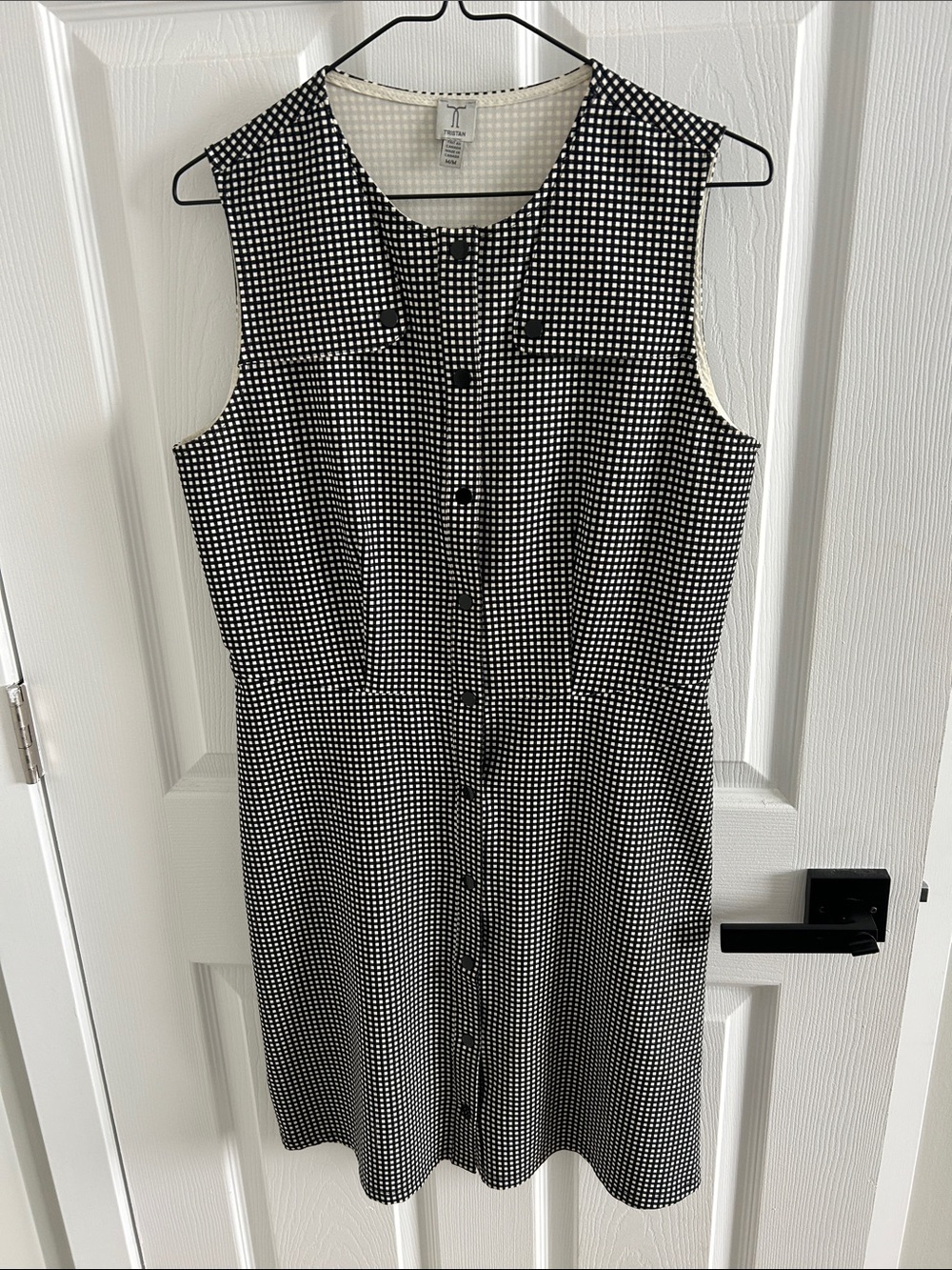 Tristan Black and White Gingham Button-Front Sleeveless Dress